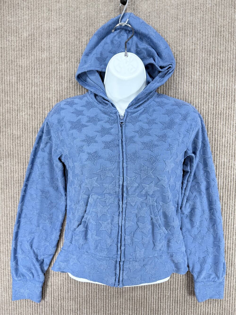 SO Girls L 10/12 Blue Star Terry Cloth Zip Up Hoodie Jacket
